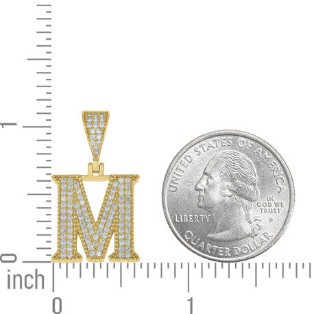 925 Sterling Silver Cz Initial "M" Pendant