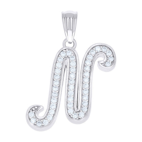 925 Sterling Silver Cz Initial "N" Pendant