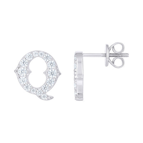 925 Sterling Silver Cz Initial "Q" Earrings