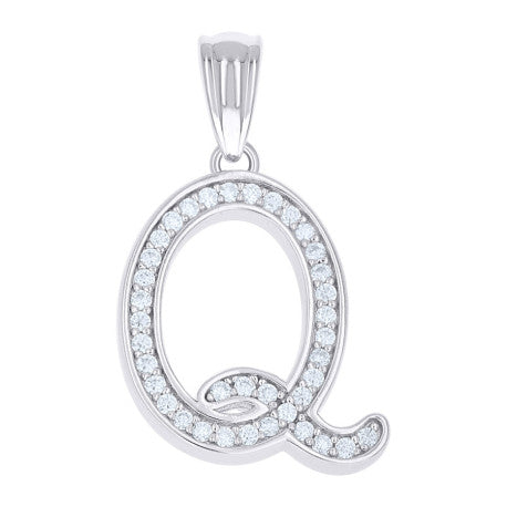 925 Sterling Silver Cz Initial "Q" Pendant