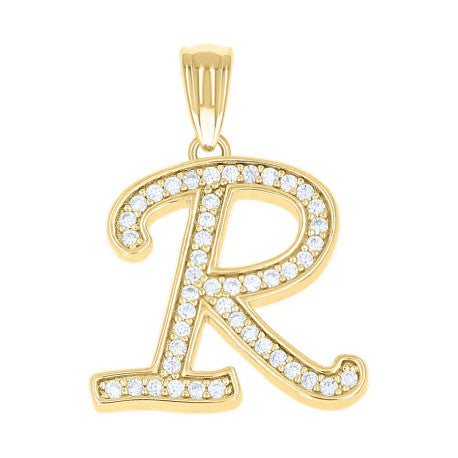925 Sterling Silver Cz Initial "R" Pendant