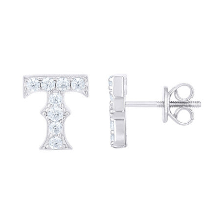 925 Sterling Silver Cz Initial "T" Earrings