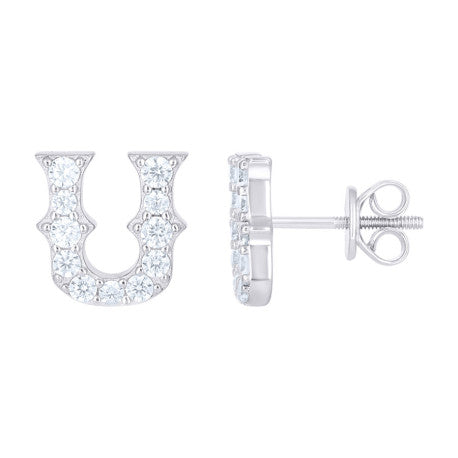 925 Sterling Silver Cz Initial "U" Earrings