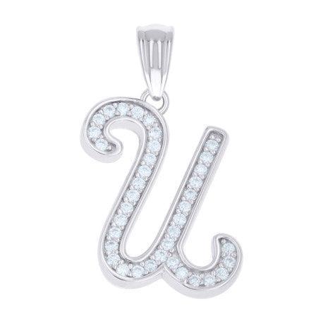 925 Sterling Silver Cz Initial "U" Pendant