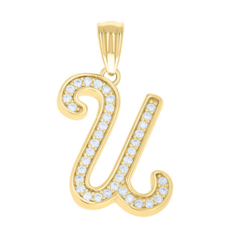 925 Sterling Silver Cz Initial "U" Pendant