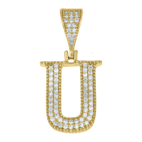 925 Sterling Silver Cz Initial "U" Pendant