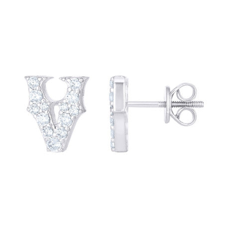 925 Sterling Silver Cz Initial "V" Earrings