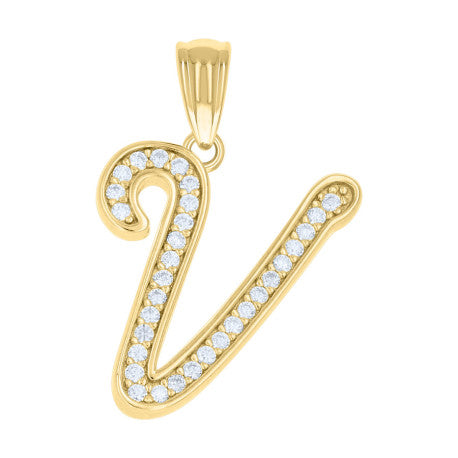 925 Sterling Silver Cz Initial "V" Pendant