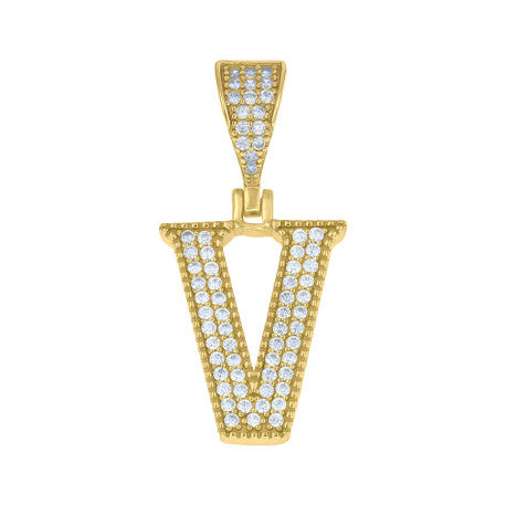 925 Sterling Silver Cz Initial "V" Pendant