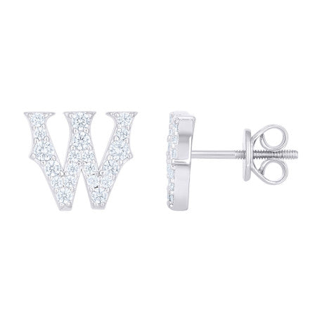 925 Sterling Silver Cz Initial "W" Earrings