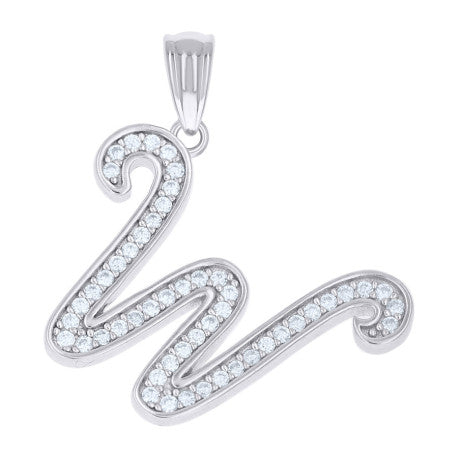925 Sterling Silver Cz Initial "W" Pendant