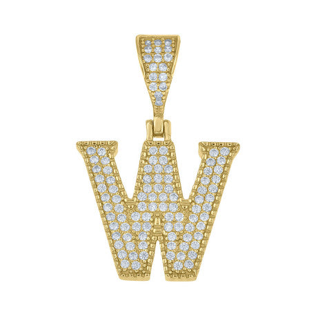 925 Sterling Silver Cz Initial "W" Pendant