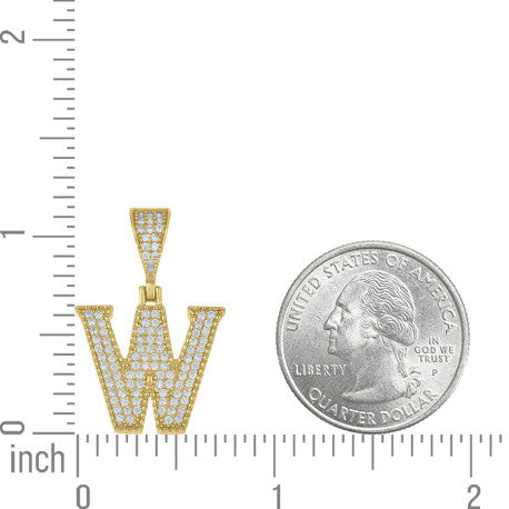 925 Sterling Silver Cz Initial "W" Pendant