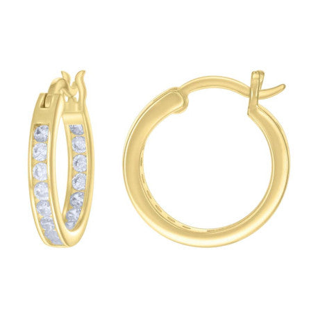 925 Sterling Silver Cz Inside-Out Hoop Earrings 3mm-18