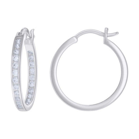 925 Sterling Silver Cz Inside-Out Hoop Earrings 3mm-24