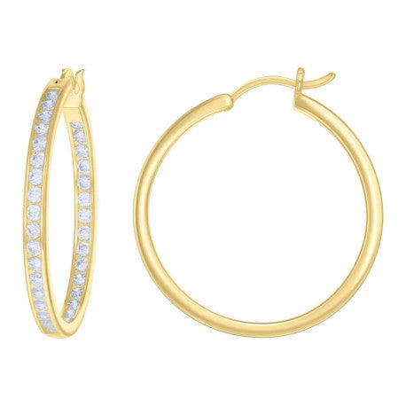 925 Sterling Silver Cz Inside-Out Hoop Earrings 3mm-32