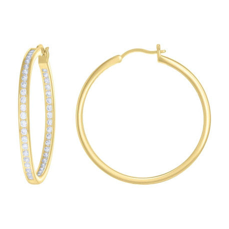 925 Sterling Silver Cz Inside-Out Hoop Earrings 3mm-40