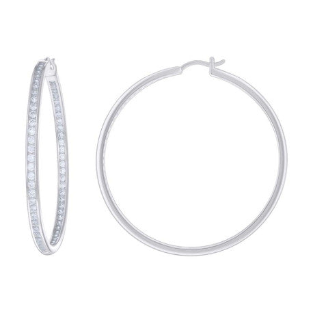 925 Sterling Silver Cz Inside-Out Hoop Earrings 3mm-58