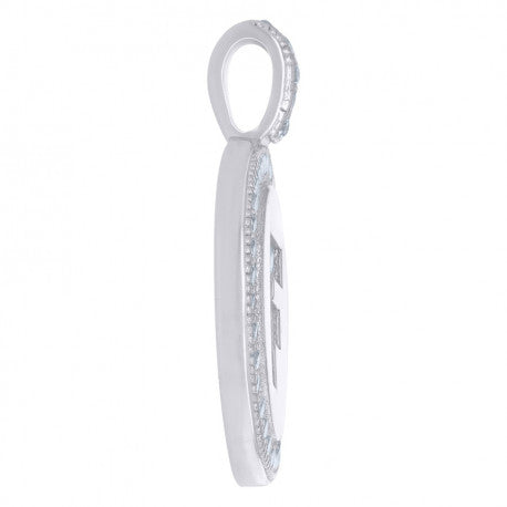 925 Sterling Silver Cz Pendant Disc Initial F