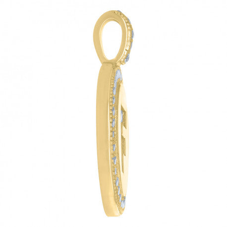 925 Sterling Silver Cz Pendant Disc Initial F