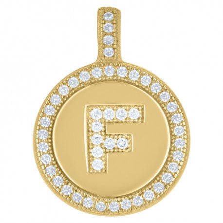 925 Sterling Silver Cz Pendant Disc Initial F