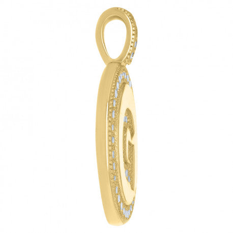 925 Sterling Silver Cz Pendant Disc Initial G