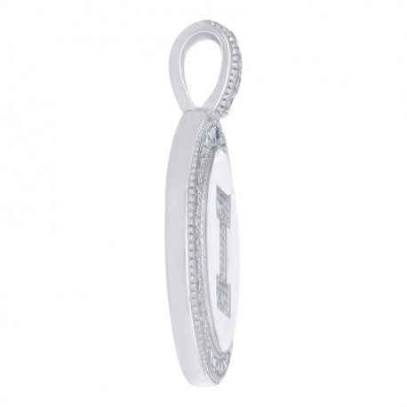 925 Sterling Silver Cz Pendant Disc Initial I
