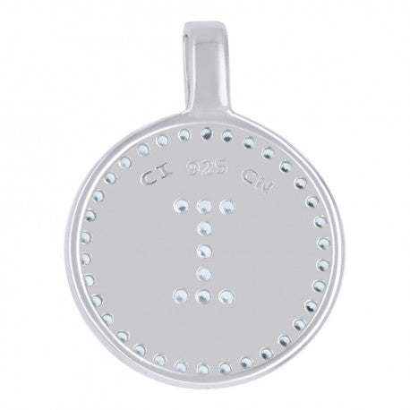 925 Sterling Silver Cz Pendant Disc Initial I