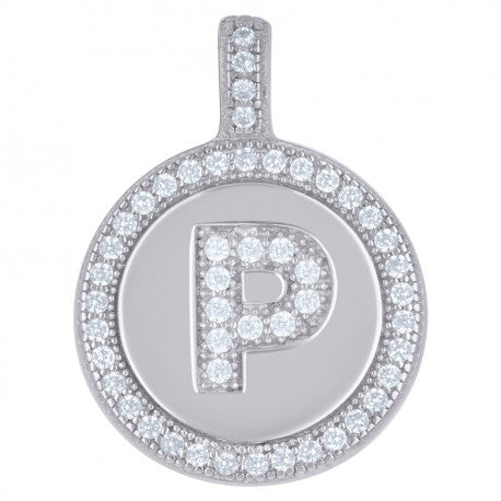 925 Sterling Silver Cz Pendant Disc Initial P