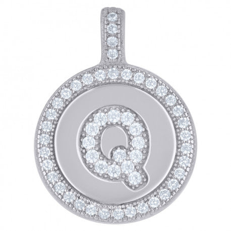 925 Sterling Silver Cz Pendant Disc Initial Q