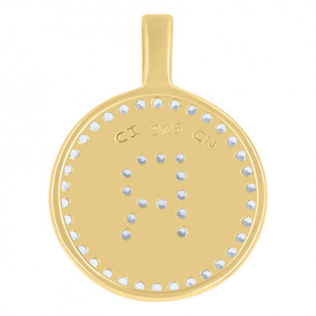 925 Sterling Silver Cz Pendant Disc Initial R