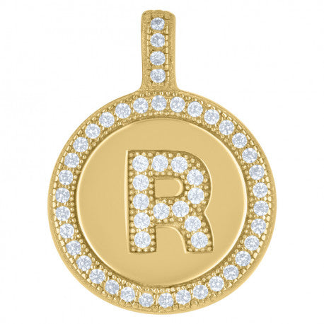 925 Sterling Silver Cz Pendant Disc Initial R