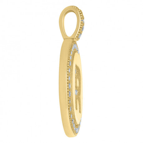 925 Sterling Silver Cz Pendant Disc Initial R