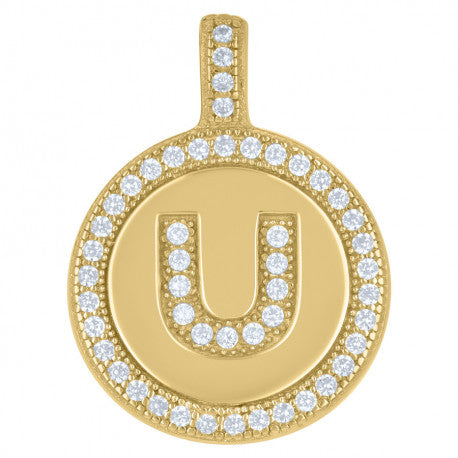925 Sterling Silver Cz Pendant Disc Initial U