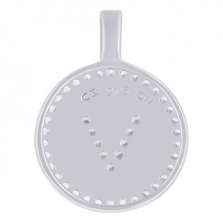 925 Sterling Silver Cz Pendant Disc Initial V