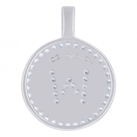 925 Sterling Silver Cz Pendant Disc Initial W