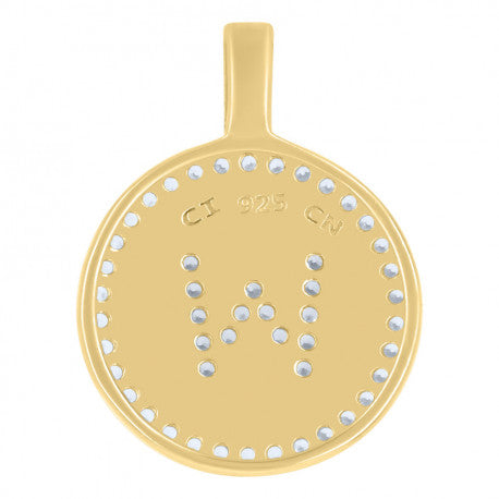 925 Sterling Silver Cz Pendant Disc Initial W