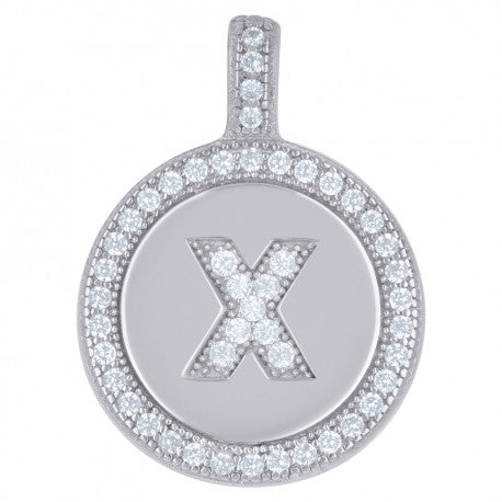 925 Sterling Silver Cz Pendant Disc Initial X