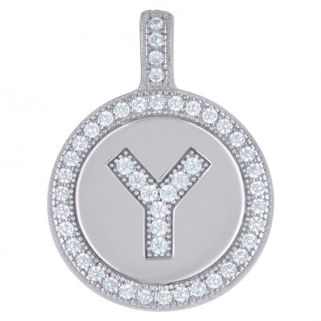 925 Sterling Silver Cz Pendant Disc Initial Y