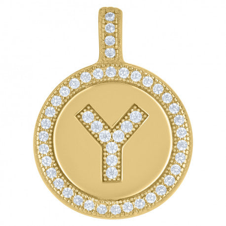 925 Sterling Silver Cz Pendant Disc Initial Y