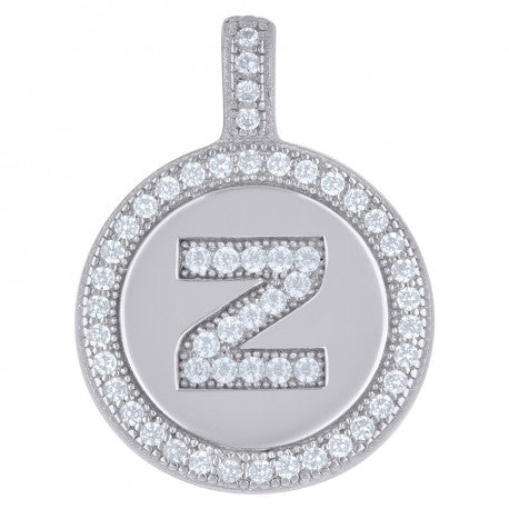 925 Sterling Silver Cz Pendant Disc Initial Z