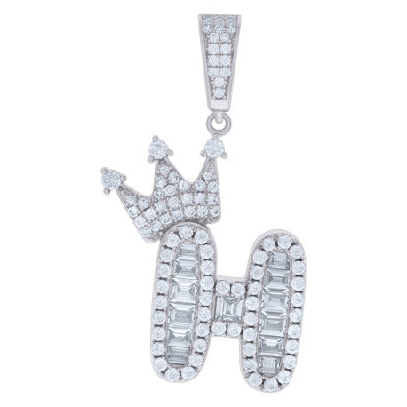 925 Sterling Silver Cz Pendant Initial H