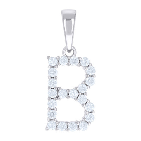 925 Sterling Silver Cz Pendant Initial Letter "B"