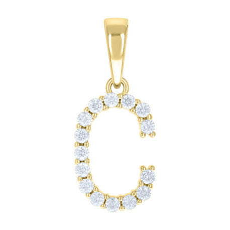 925 Sterling Silver Cz Pendant Initial Letter "C"