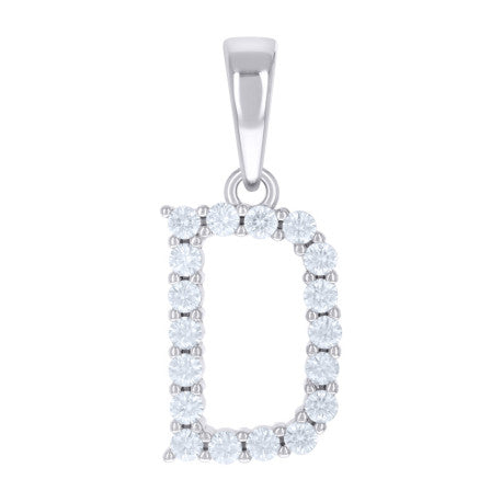 925 Sterling Silver Cz Pendant Initial Letter "D"