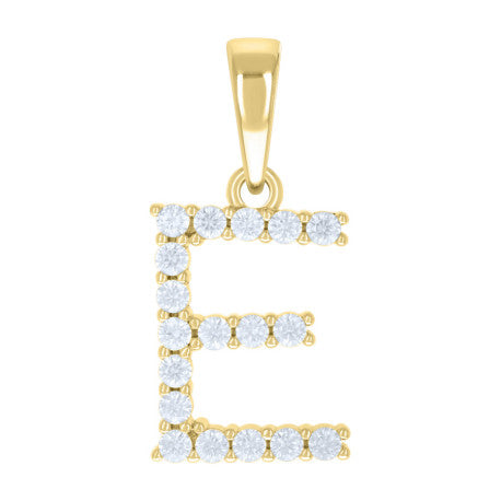 925 Sterling Silver Cz Pendant Initial Letter "E"