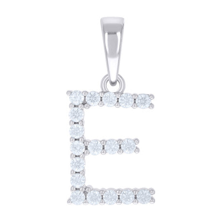 925 Sterling Silver Cz Pendant Initial Letter "E"