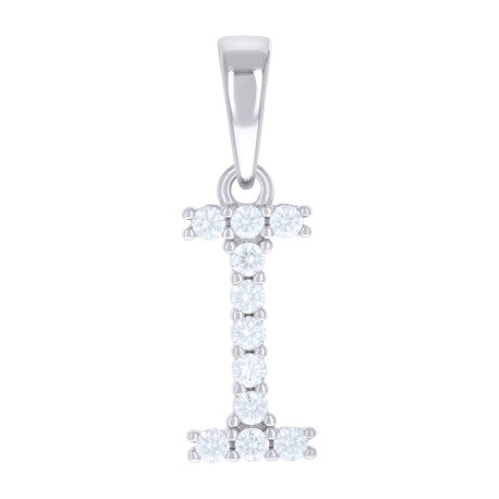 925 Sterling Silver Cz Pendant Initial Letter "I"