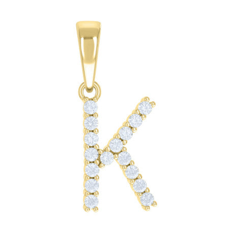 925 Sterling Silver Cz Pendant Initial Letter "K"