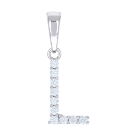 925 Sterling Silver Cz Pendant Initial Letter "L"